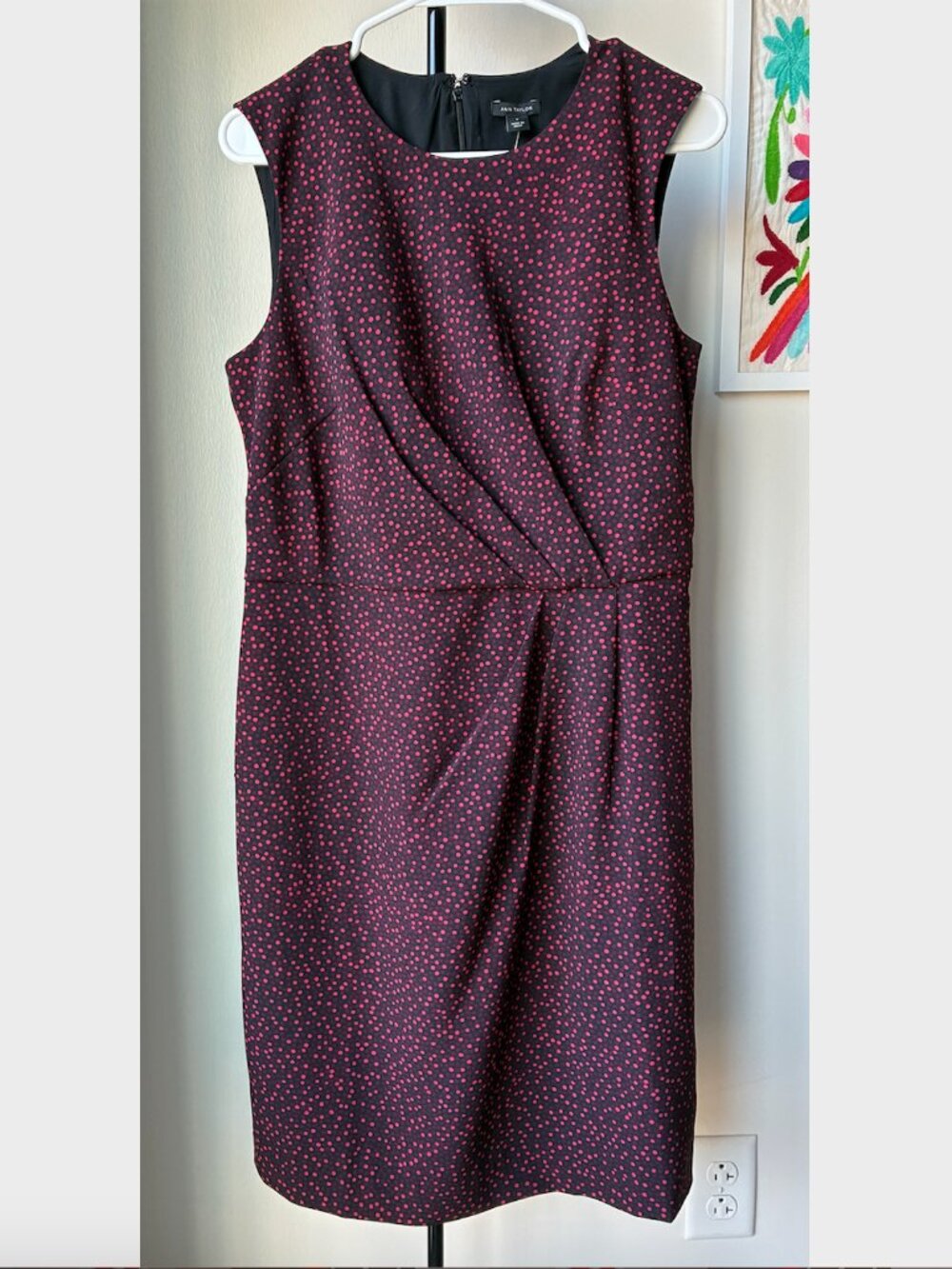 Ann Taylor NWT Polka Dot Sleeveless Midi Dress in Pink, Purple, & Black- Size 8